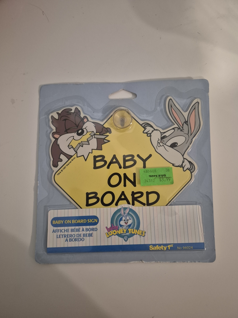VTG 1997 Safety 1st Baby Looney Tunes Car Sign New In Package Bugs Bunny Taz